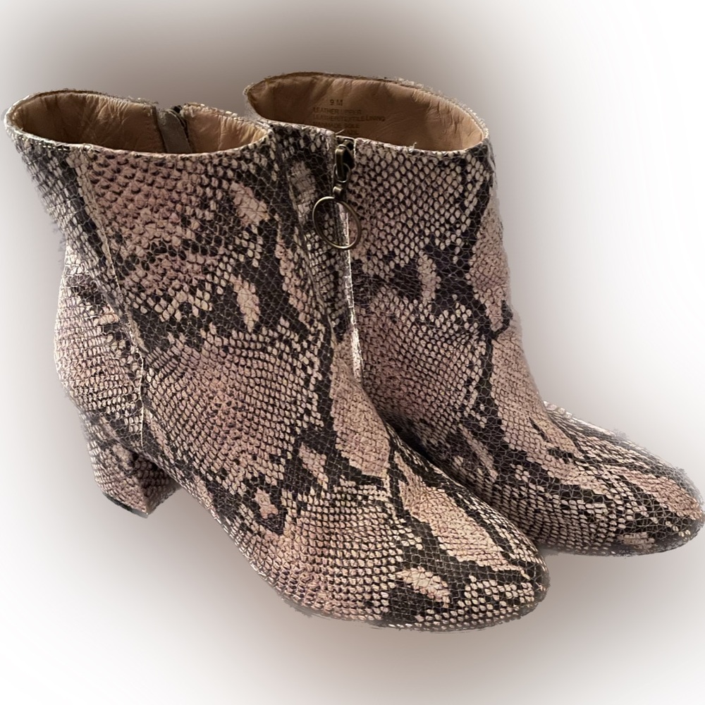ABLE leather ankle boots, snakeskin pattern, size 9